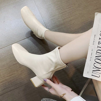 Boots Short Plain Chunky Heel