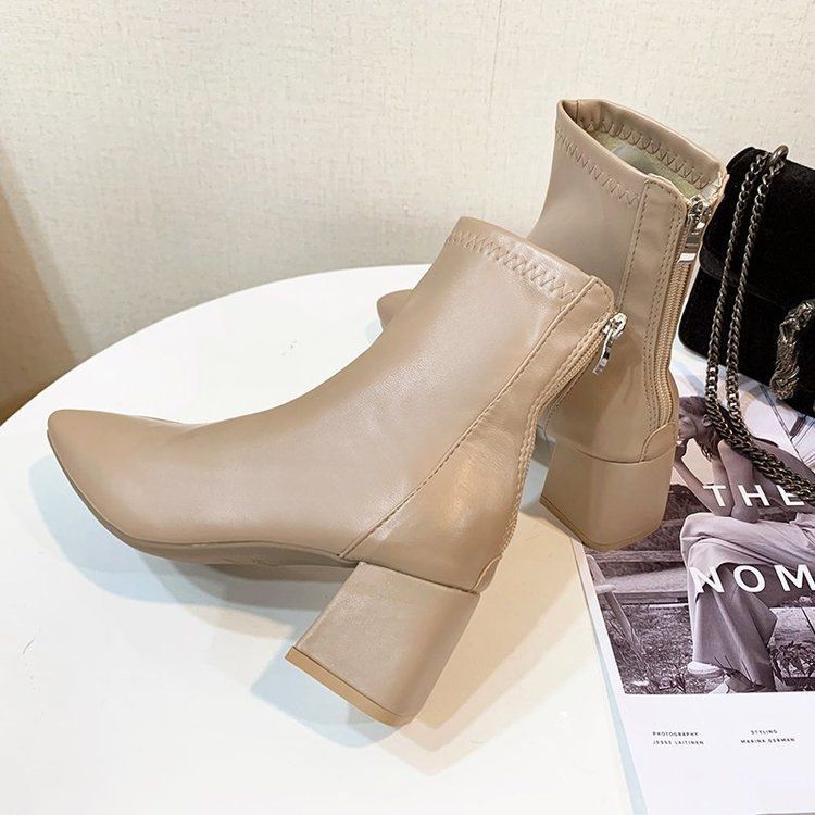 Boots Short Plain Chunky Heel
