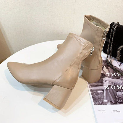 Boots Short Plain Chunky Heel