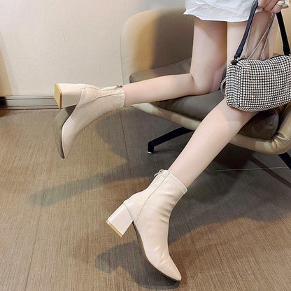 Boots Short Plain Chunky Heel