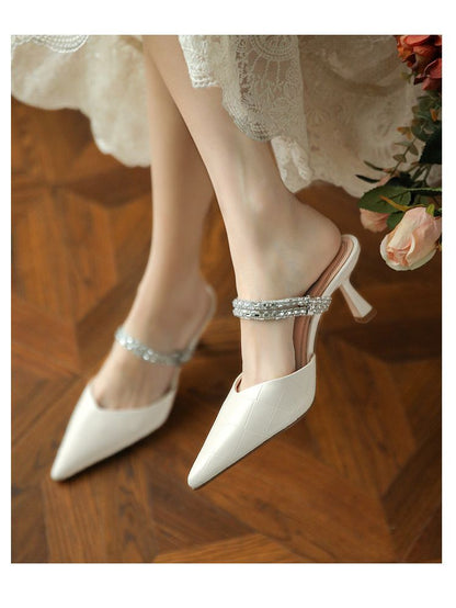 Rhinestone Pointy-Toe High-Heel Mules