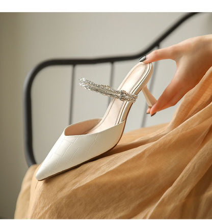 Rhinestone Pointy-Toe High-Heel Mules