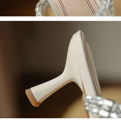 Rhinestone Pointy-Toe High-Heel Mules