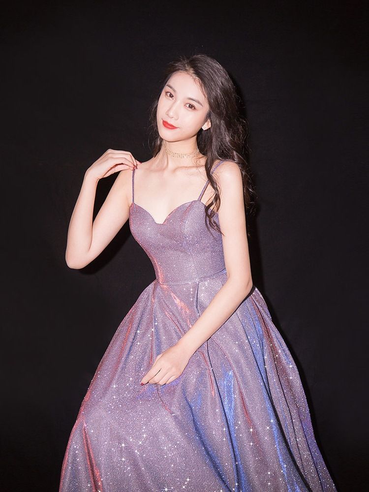 Spaghetti Strap Glitter Maxi Prom Dress