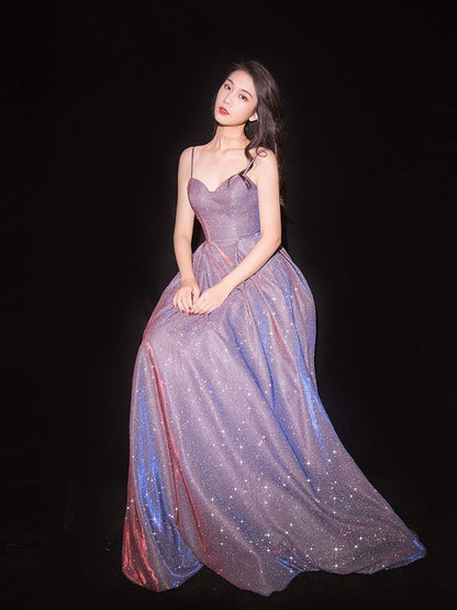 Spaghetti Strap Glitter Maxi Prom Dress