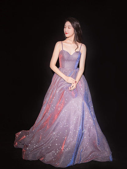 Spaghetti Strap Glitter Maxi Prom Dress