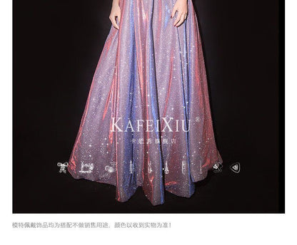 Spaghetti Strap Glitter Maxi Prom Dress