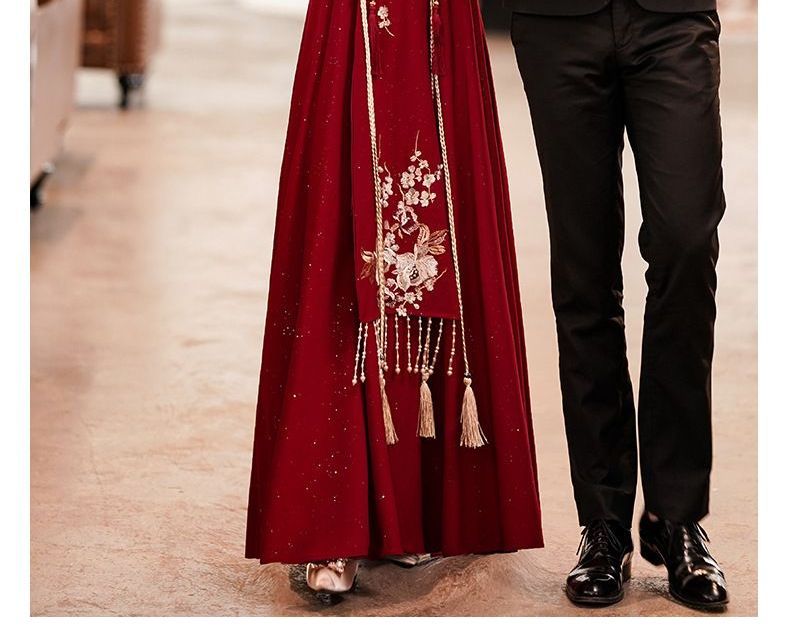 Short-Sleeve Floral Embroidered Midi Bridal Qipao