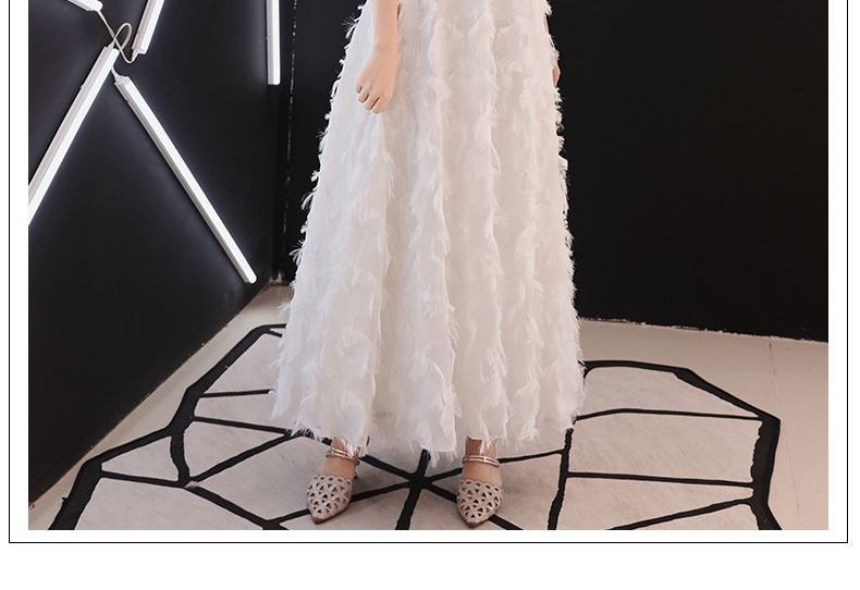 Short-Sleeve Fringed Evening Gown Trim A-Line