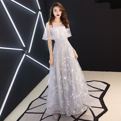 / Gown Dress Mesh Evening Cocktail Embroidered Star A-Line