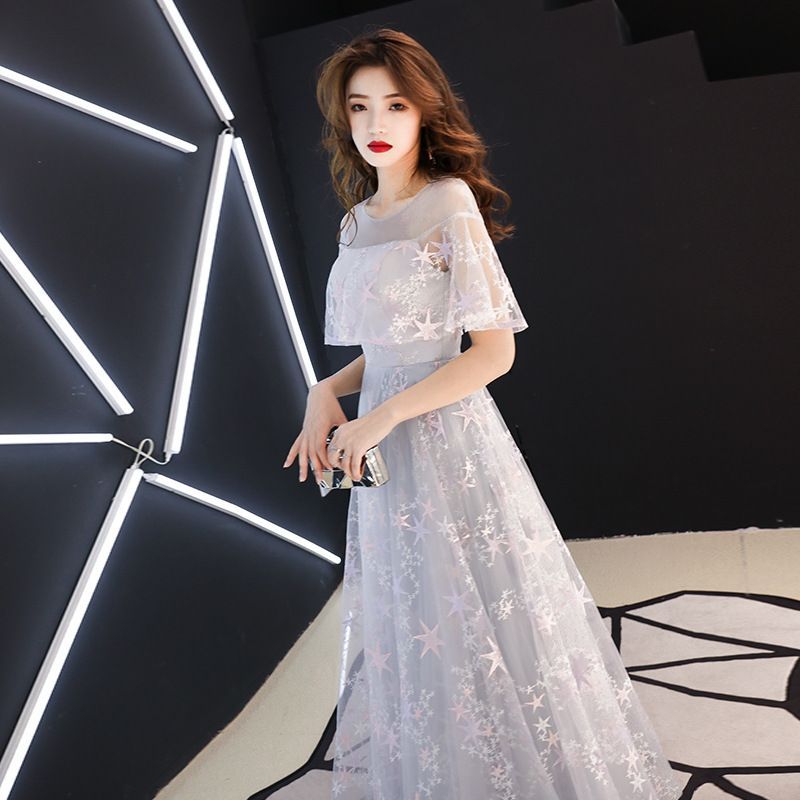 / Gown Dress Mesh Evening Cocktail Embroidered Star A-Line