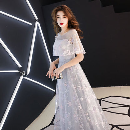 / Gown Dress Mesh Evening Cocktail Embroidered Star A-Line