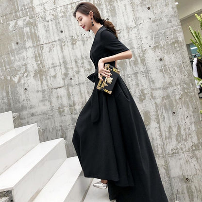 A-Line Short-Sleeve Designs) Evening (Various Tie-Front Gown