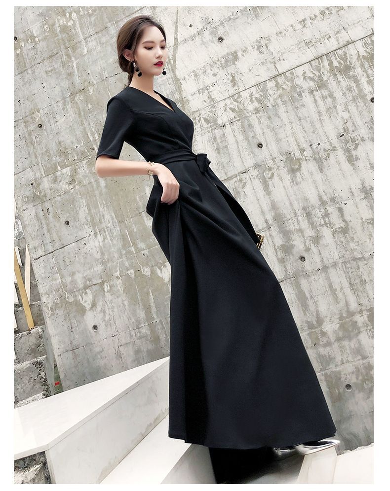 Short-Sleeve Tie-Front A-Line Evening Gown