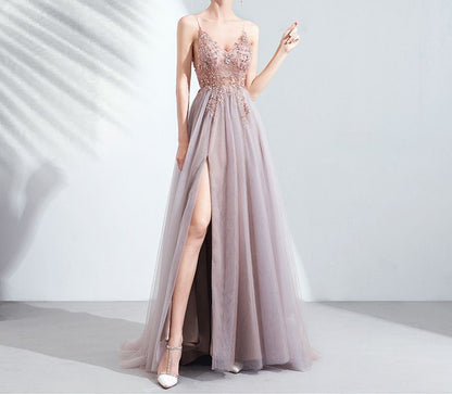 Evening Floral Gown A-Line Spaghetti Strap Embroidered