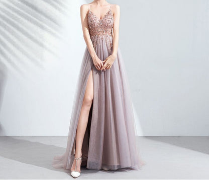 Evening Floral Gown A-Line Spaghetti Strap Embroidered