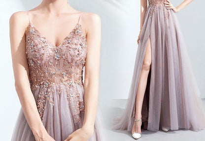 Evening Floral Gown A-Line Spaghetti Strap Embroidered