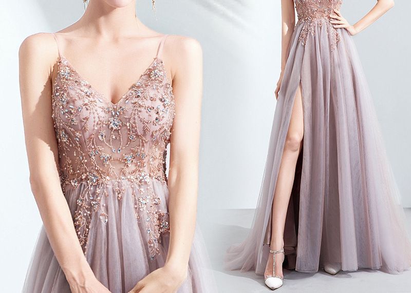 Evening Floral Gown A-Line Spaghetti Strap Embroidered