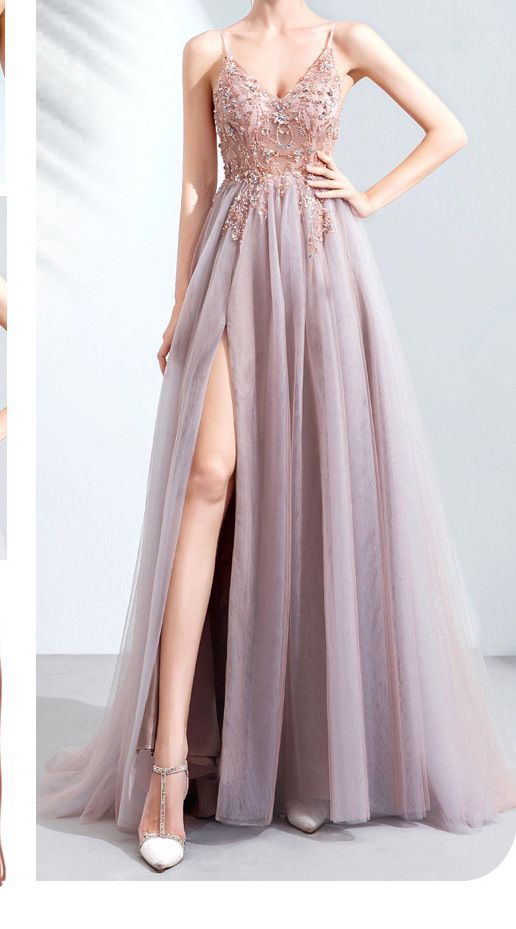 Evening Floral Gown A-Line Spaghetti Strap Embroidered