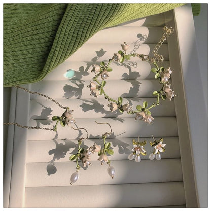 Faux Pearl Flower Stud Earring / Hook Earring / Necklace / Bracelet