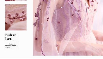 Gown Mesh Evening A-Line Cape-Sleeve