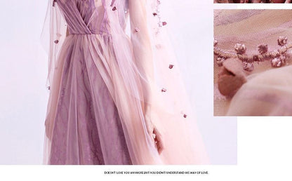 Gown Mesh Evening A-Line Cape-Sleeve