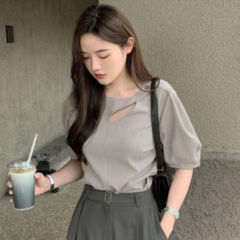 Short-Sleeve Cutout Blouse