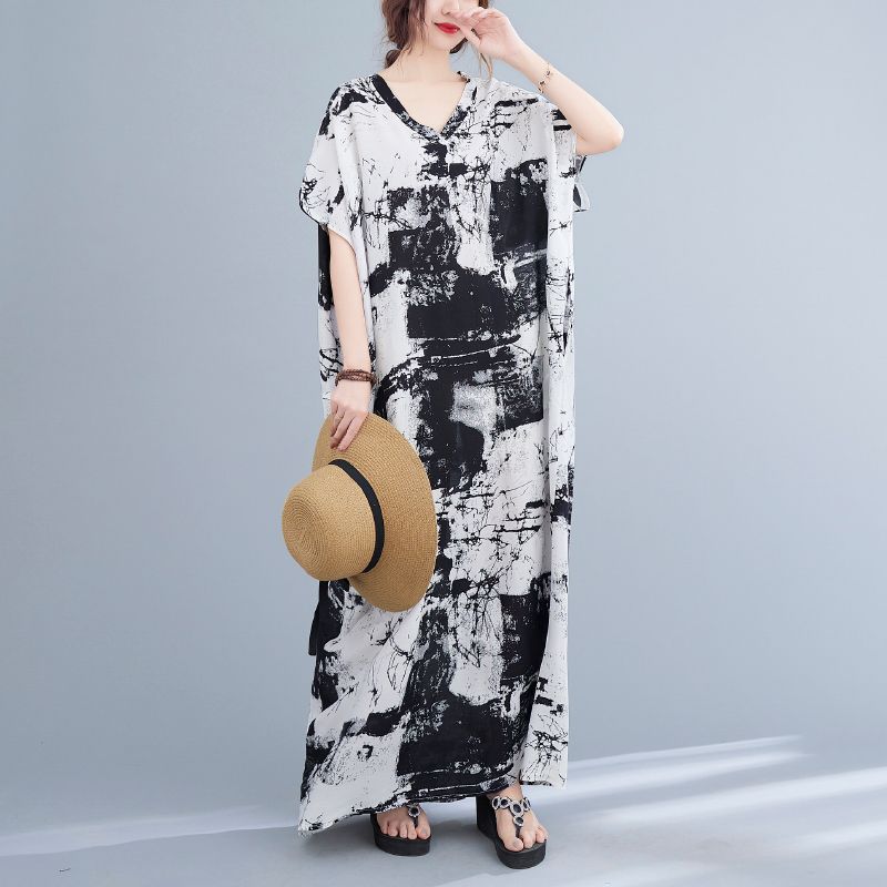 Short-Sleeve Tie-Dye Maxi Oversized T-Shirt Dress