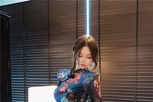 Long-Sleeve Floral Qipao