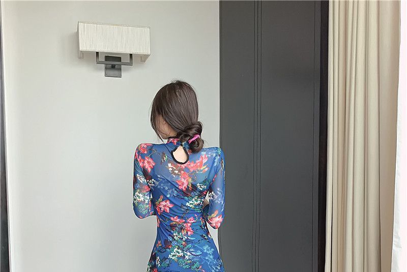 Long-Sleeve Floral Qipao