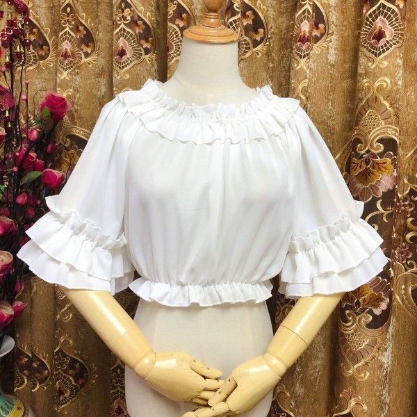 Lolita Short-Sleeve Ruffle Blouse / Lace Blouse / Long-Sleeve Lace Top