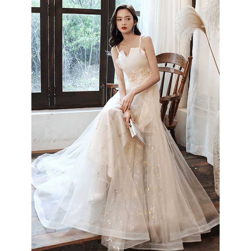 Mesh (Various Designs) A-Line Evening Gown Spaghetti-Strap