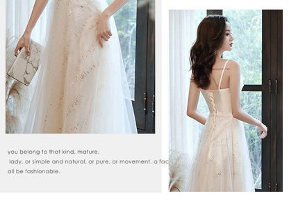 Mesh (Various Designs) A-Line Evening Gown Spaghetti-Strap