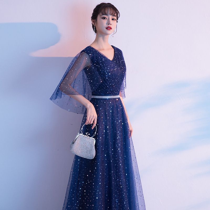 Gown Bell-Sleeve Sequined Evening A-Line