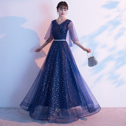 Gown Bell-Sleeve Sequined Evening A-Line