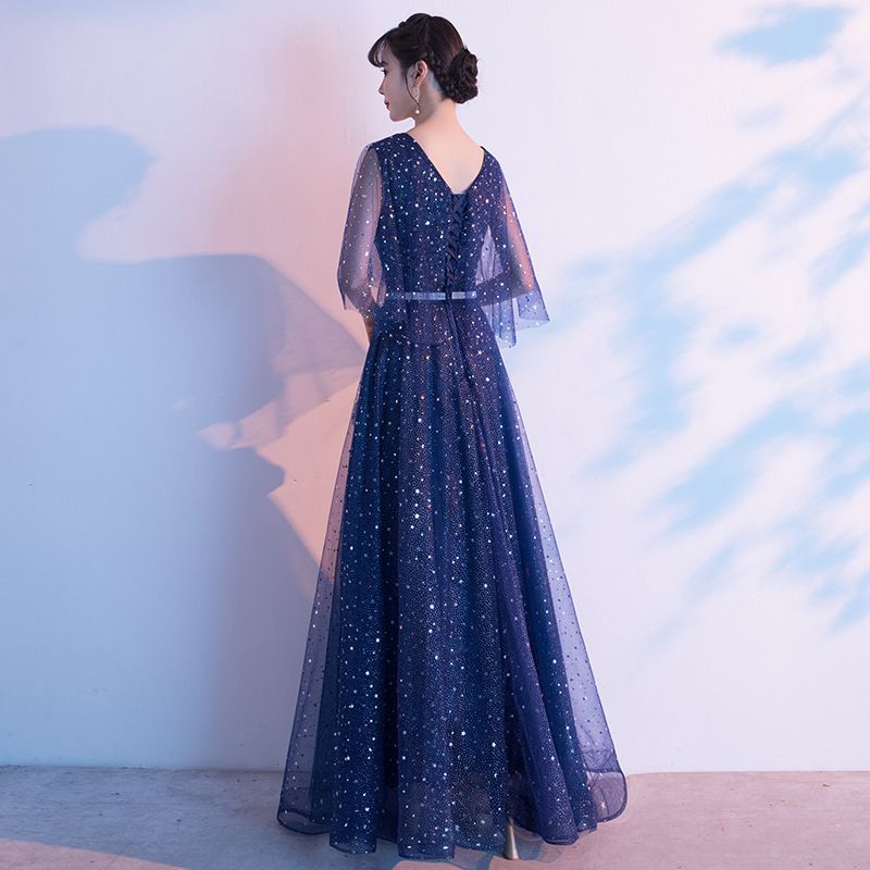 Gown Bell-Sleeve Sequined Evening A-Line