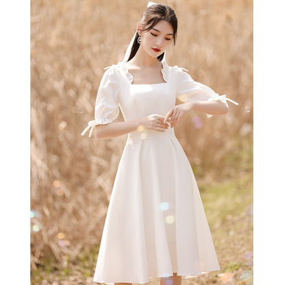 Bell-Sleeve Ruffled Midi A-Line Cocktail Dress