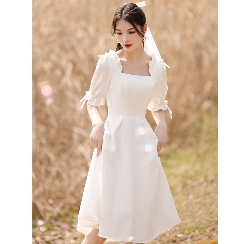 Bell-Sleeve Ruffled Midi A-Line Cocktail Dress