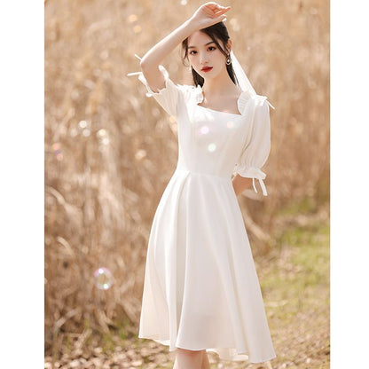 Bell-Sleeve Ruffled Midi A-Line Cocktail Dress