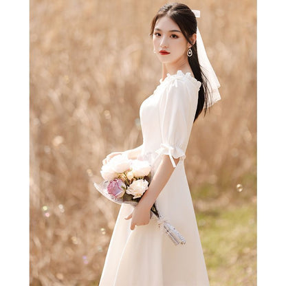 Bell-Sleeve Ruffled Midi A-Line Cocktail Dress