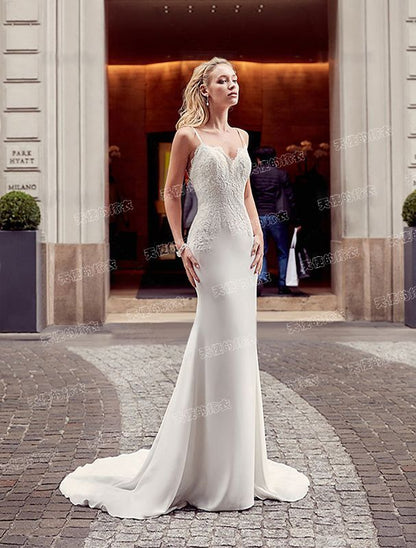 Trained Spaghetti Gown Evening Lace Sheath Strap