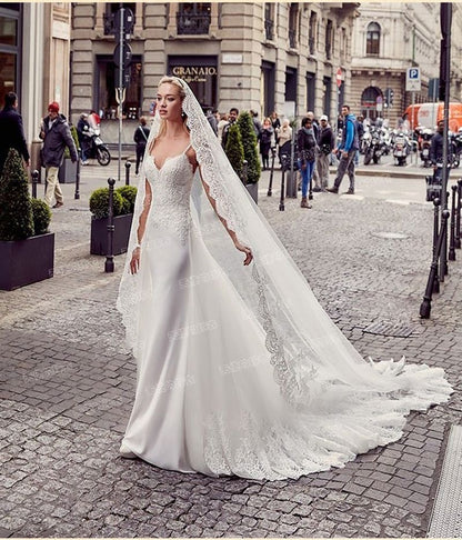 Trained Spaghetti Gown Evening Lace Sheath Strap