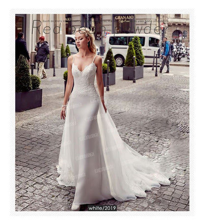 Trained Spaghetti Gown Evening Lace Sheath Strap