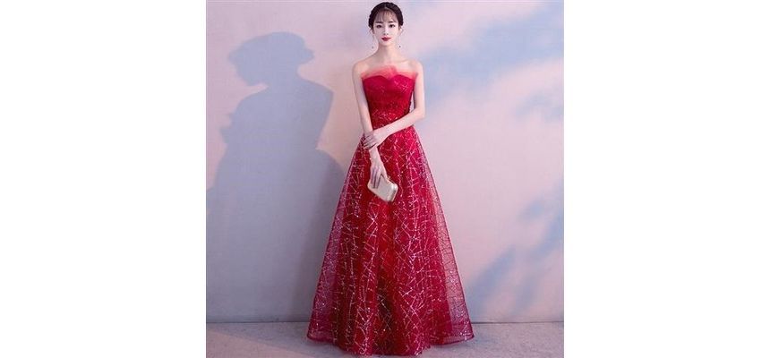 Mesh Glitter Gown Evening Maxi Strapless