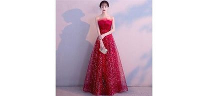 Mesh Glitter Gown Evening Maxi Strapless