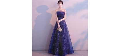 Mesh Glitter Gown Evening Maxi Strapless