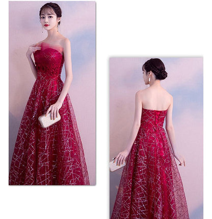 Mesh Glitter Gown Evening Maxi Strapless