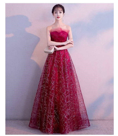 Mesh Glitter Gown Evening Maxi Strapless