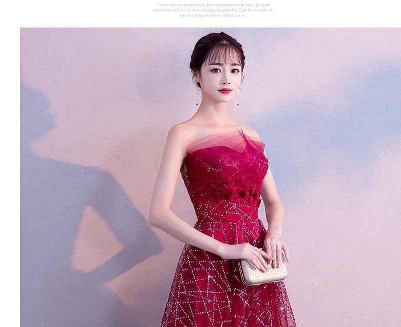 Mesh Glitter Gown Evening Maxi Strapless