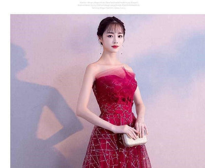 Mesh Glitter Gown Evening Maxi Strapless